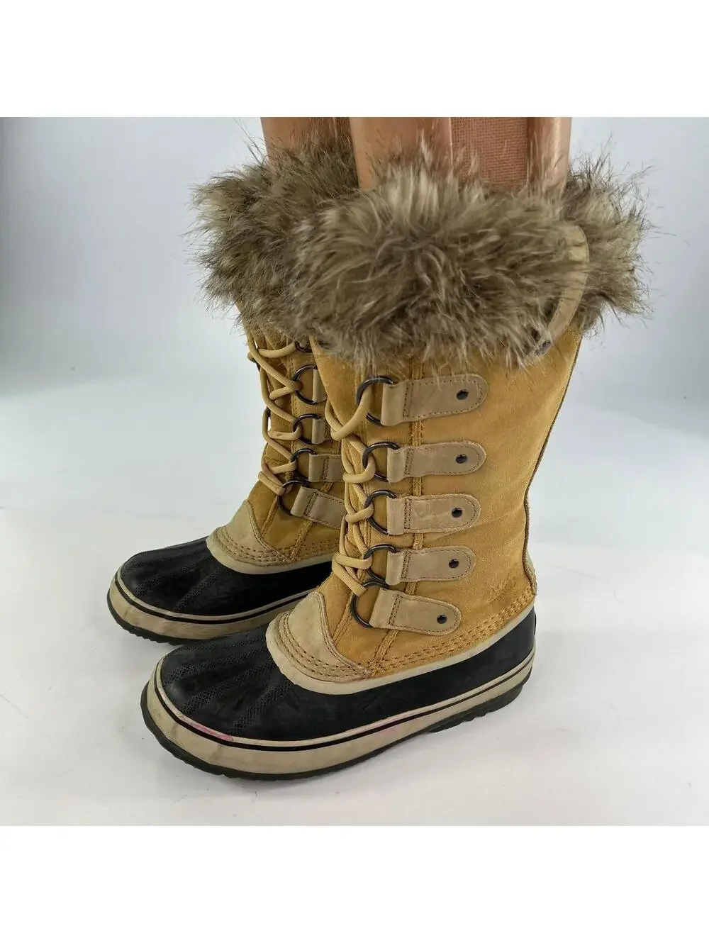 Sorel Joan of Arctic Fur Trim Winter Boots US 8 tan black waterproof Boot
